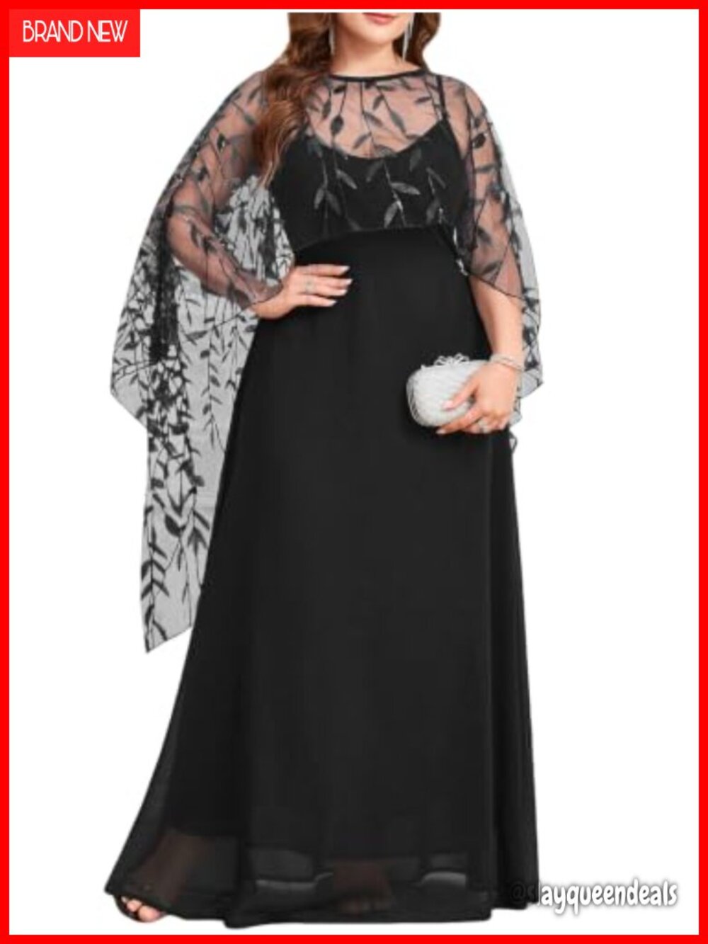 Plus Size Chiffon A Line Maxi Dress Sequin Cape Formal Wedding Guest Gown
